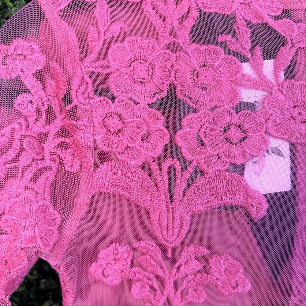 pink lacey embroidered sheer sleeve and back maxi‎ dress nwt - Picture 8 of 12